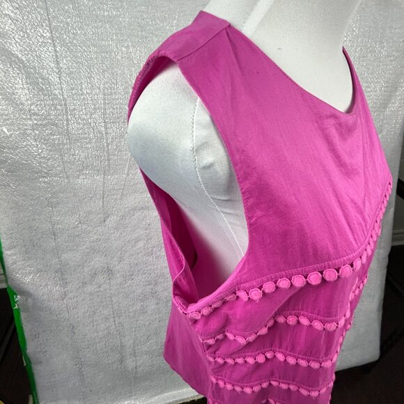 Banana Republic Top Women 14 Sleeveless Pink Pom Pom Lace Trim Cotton Blouse - Picture 5 of 14